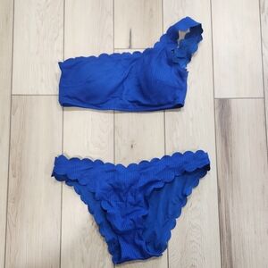 Aerie Deep Blue One Shoulder Scallop Bikini